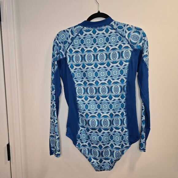 Cabana Life Womens Large Blue Long Raglan Sleeve Rash Guard Swimsuit - One Piece - Picture 5 of 5